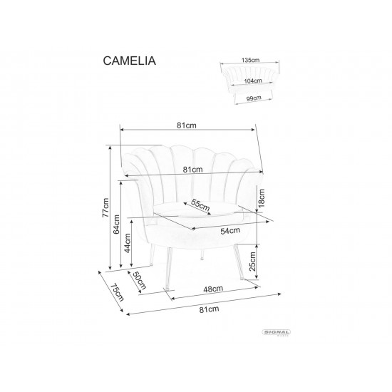 Крісло CAMELLIA 1 VELVET Сірий BLUVEL 14 / Золотий CAMELLIAV1SZZL 6