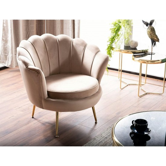 Крісло CAMELLIA 1 VELVET Беж BLUVEL 28 / Золотий CAMELLIAV1BEZL 2