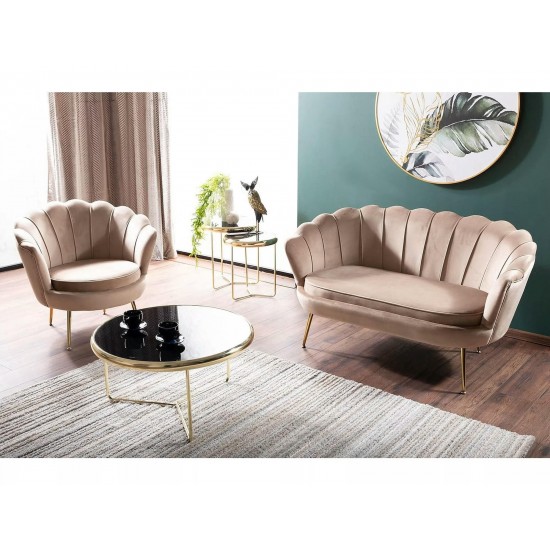 Крісло CAMELLIA 1 VELVET Беж BLUVEL 28 / Золотий CAMELLIAV1BEZL 9