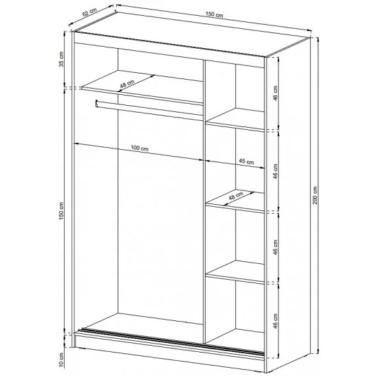 Шафа-купе Мая / Maja 150 2-дверна з дзеркалом Графіт 150х62х200 см. 3