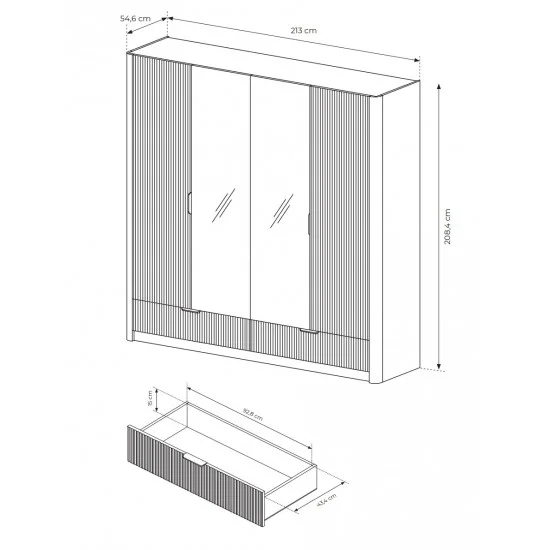 Шкаф для одежды Ланте/Lante 4-дверный с зеркалом и черными ручками 4D2S/213 Беж 213х54х208 см. 4