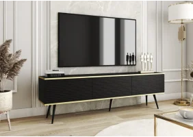 Тумба под телевизор Оро/Oro 3-дверная с черными ножками RTV175 MDF Черный Ш175xВ53 см.
