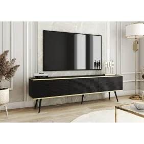 Тумба под телевизор Оро/Oro 3-дверная с черными ножками RTV175 MDF Черный Ш175xВ53 см.