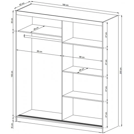 Шкаф-купе Вики II / Wiki II 180 2-дверный с зеркалом Белый 180х62х200 см. 3