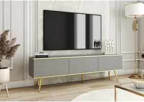 Тумба під телевізор Оро / Oro 3-дверна з золотими ніжками RTV175 MDF Сірий Ш175xВ53 см.