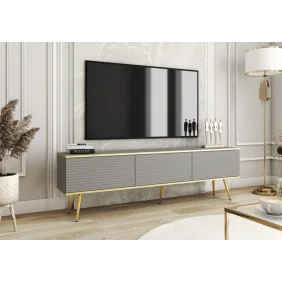Тумба под телевизор Оро/Oro 3-дверная с золотыми ножками RTV175 MDF Серый Ш175xВ53 см.