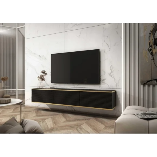 Тумба під телевізор навісна Оро / Oro 3-дверна RTV175 MDF Чорний Ш175xВ30 см. 3