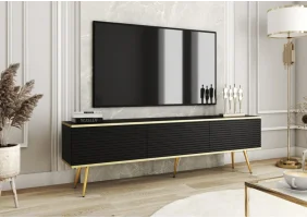Тумба під телевізор Оро / Oro 3-дверна з золотими ніжками RTV175 MDF Чорний Ш175xВ53 см.