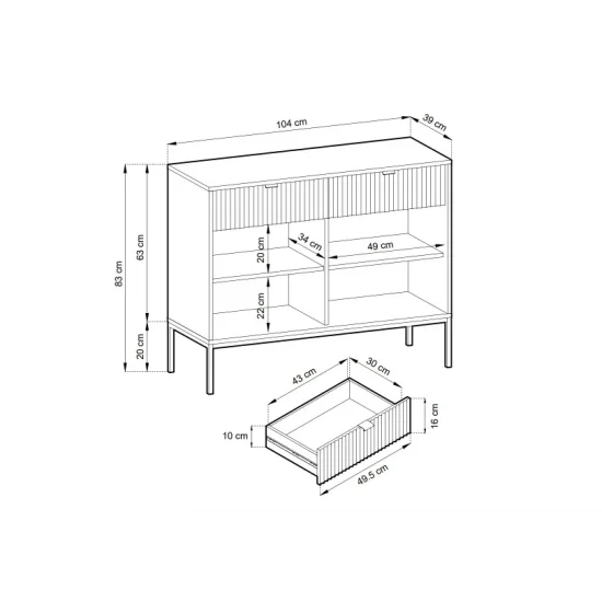 Комод Нова / Nova 2-дверний з 2 шухлядами і золотими ніжками KSZ104 Білий Ш104xВ83 см. 3