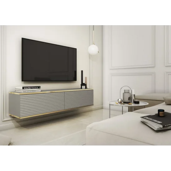 Тумба під телевізор навісна Оро / Oro 2-дверна RTV135 MDF Сірий Ш135xВ30 см. 1