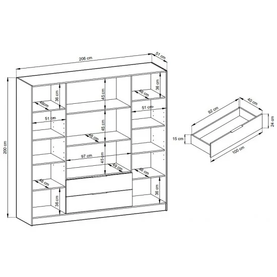 Гардеробна Келлі / Kelly 4DRM 4-дверна з центральними прозорими дверцятами та додатковими полицями Дуб артизан 206х51х200 см. 4