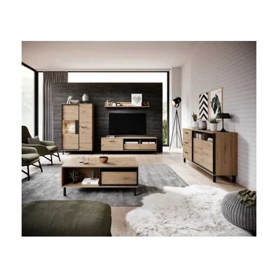 Вітрина низька Нест / Nest 2-дверна 2D1W/90 Дуб артизан/антрацит Ш90xВ151 см. 5