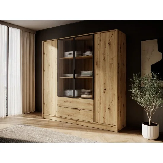 Гардеробна Келлі / Kelly 4DRM 4-дверна з центральними прозорими дверцятами та додатковими полицями Дуб артизан 206х51х200 см. 5