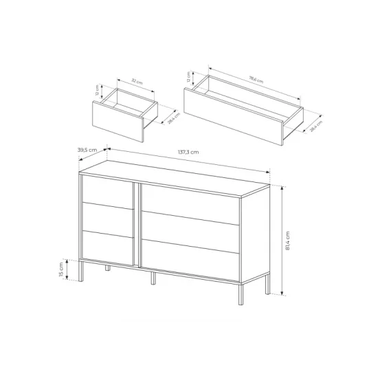 Комод Даст/Dast с 6 ящиками 6S/138 Бежевый Ш138xВ82 см. 3