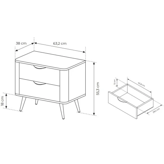 Тумба прикроватная Верис / Veris 2S/63 с 2 ящиками Дуб дунин/черный 3