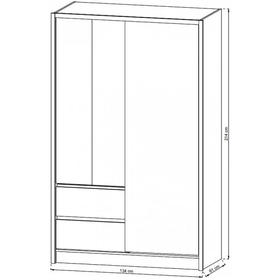 Шкаф полукупе для одежды Сара/Sara 130 3-дверный с зеркалом Белый 134х61х214 см. 3