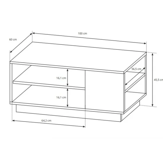 Стіл журнальний 3Д / 3D 100 Білий/дуб крафт золотий 100x60x46 см. 3