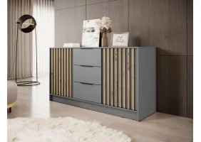 Комод Неллі / Nelly 3D 2-дверний з 3 шухлядами Сірий/дуб артизан 155х45х86 см.