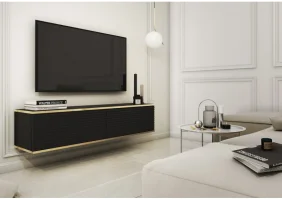 Тумба под телевизор навесная Оро/Oro 2-дверная RTV135 MDF Черный Ш135xВ30 см.