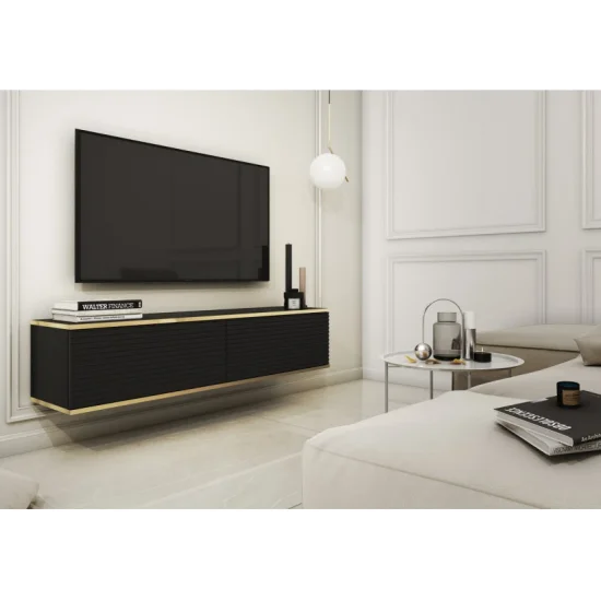 Тумба под телевизор навесная Оро/Oro 2-дверная RTV135 MDF Черный Ш135xВ30 см. 1