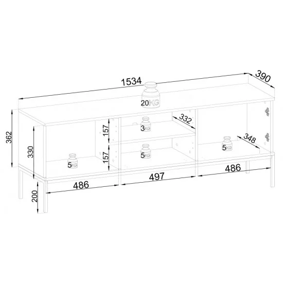 Тумба под ТВ с подсветкой Сенто/Sento RTV154 3-дверная Черный/дуб один Ш153хВ56хГ39 см. 3