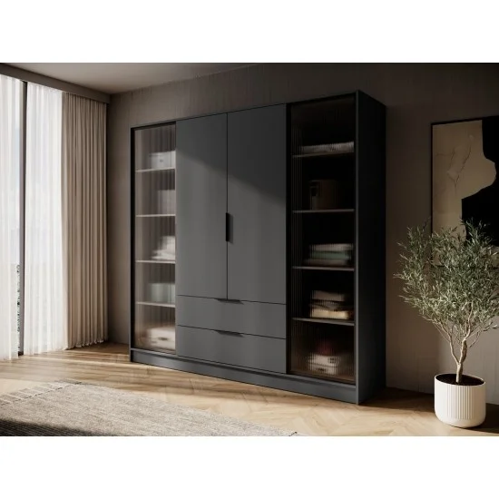 Гардеробна Келлі / Kelly 4DRD 4-дверна з боковими прозорими дверцятами Графіт 206х51х200 см. 5