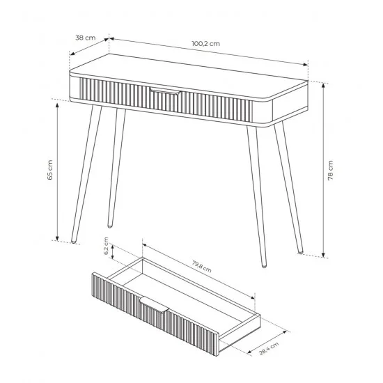 Стол туалетный Ланте / Lante 1S/100 с 1 ящиком и черными ножками Беж 38х100 см. 3