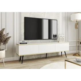 Тумба под телевизор Оро/Oro 3-дверная с черными ножками RTV175 Белый Ш175xВ53 см.