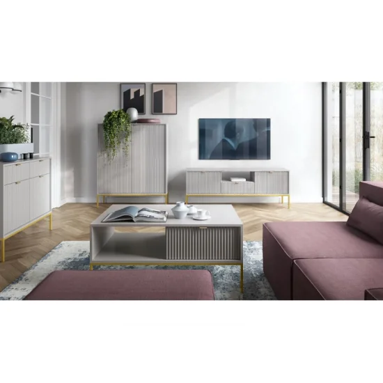 Комод Нова/Nova 2-дверный с 2 ящиками и золотыми ножками KSZ104 Серый Ш104xВ83 см. 5