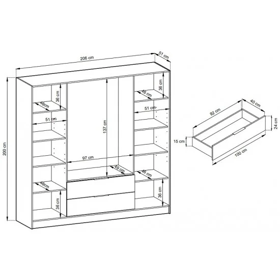 Гардеробна Келлі / Kelly 4DRD 4-дверна з боковими прозорими дверцятами Графіт 206х51х200 см. 4