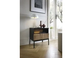 Тумба приліжкова з підсвіткою Сенто / Sento S54 з 1 шухлядою Чорний/дуб вотан Ш53хВ56хГ39 см.