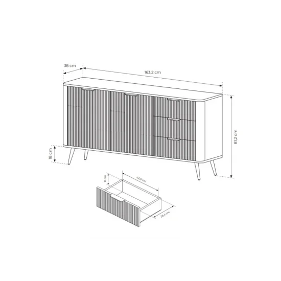 Комод Ланте/Lante 2-дверный с 3 ящиками 2D3S/163 Черный Ш163xВ81 см. 9