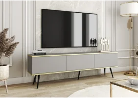 Тумба под телевизор Оро/Oro 3-дверная с черными ножками RTV175 Серый Ш175xВ53 см.