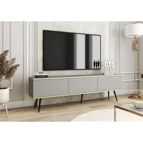 Тумба под телевизор Оро/Oro 3-дверная с черными ножками RTV175 Серый Ш175xВ53 см.
