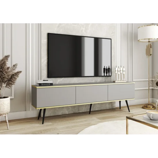Тумба под телевизор Оро/Oro 3-дверная с черными ножками RTV175 Серый Ш175xВ53 см. 1