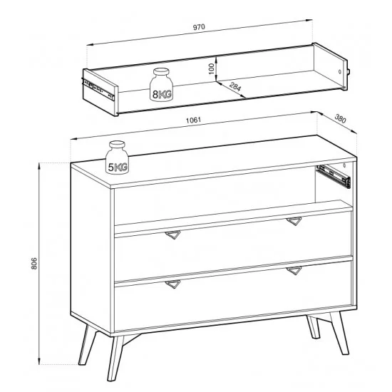 Комод Форест / Forest KSZ106 с 3 ящиками Эвкалипт/пихта сканди Ш106хВ80хГ38 см. 3