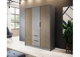 Шафа для одягу Неллі / Nelly 3D 3-дверна Сірий/дуб артизан 155х51х200 см.