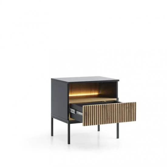 Тумба приліжкова з підсвіткою Сенто / Sento S54 з 1 шухлядою Чорний/дуб вотан Ш53хВ56хГ39 см. 2