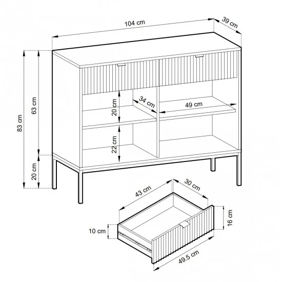 Комод Нова/Nova 2-дверный с 2 ящиками и золотыми ножками KSZ104 Черный 104х39х83 см. 2