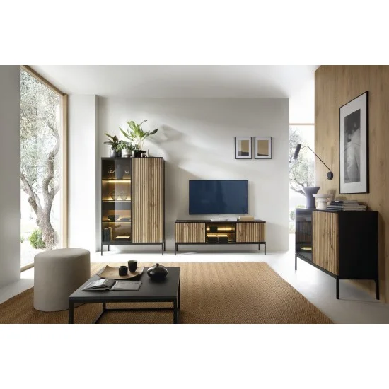 Тумба приліжкова з підсвіткою Сенто / Sento S54 з 1 шухлядою Чорний/дуб вотан Ш53хВ56хГ39 см. 9