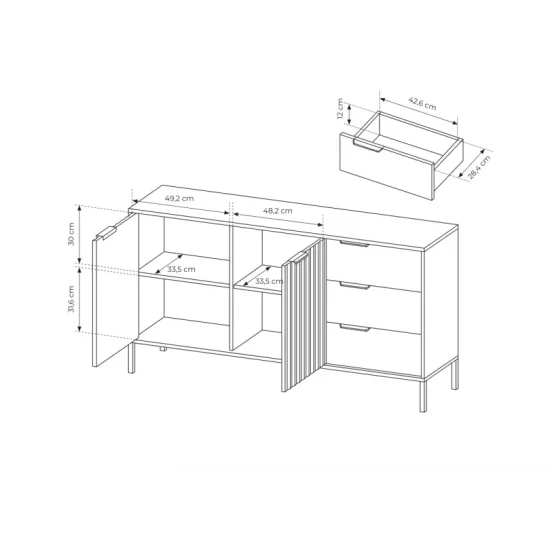 Комод Ланте/Lante 2-дверный с 3 ящиками 2D3S/163 Черный Ш163xВ81 см. 11
