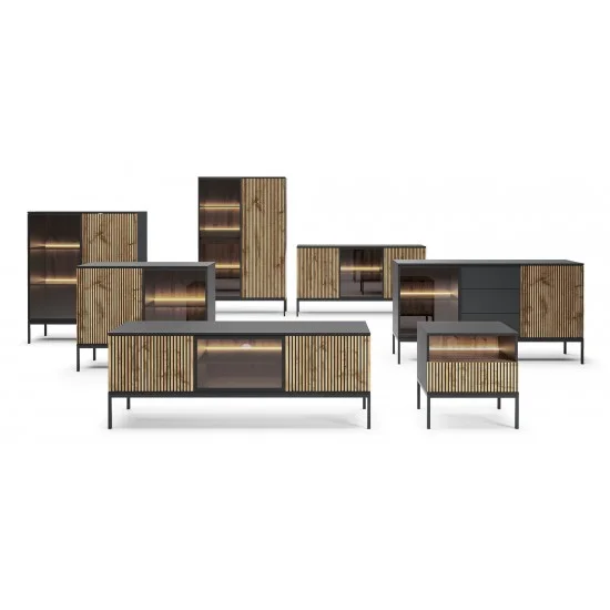 Тумба приліжкова з підсвіткою Сенто / Sento S54 з 1 шухлядою Чорний/дуб вотан Ш53хВ56хГ39 см. 10