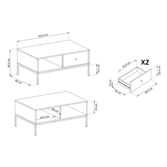Стіл журнальний Моно / Mono з 2 шухлядами та чорними ніжками ML104 Беж пісочний 103x68x46 см. 3