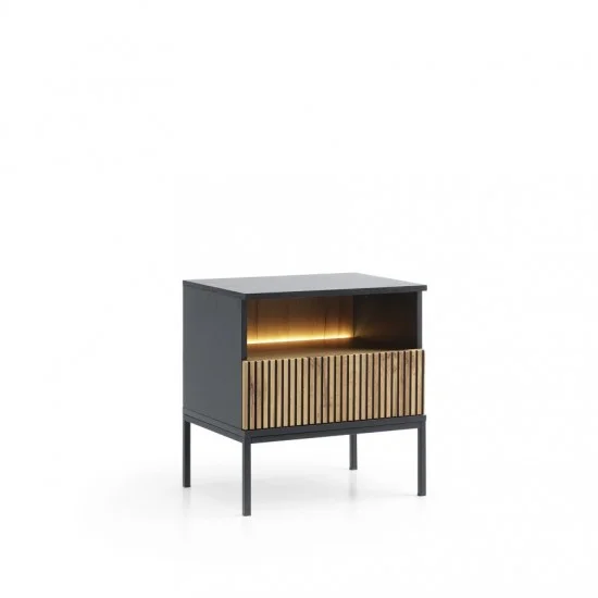 Тумба приліжкова з підсвіткою Сенто / Sento S54 з 1 шухлядою Чорний/дуб вотан Ш53хВ56хГ39 см. 5