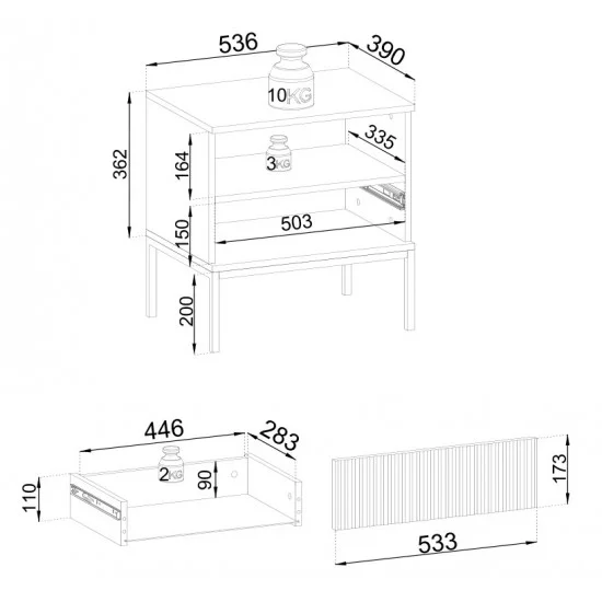 Тумба приліжкова з підсвіткою Сенто / Sento S54 з 1 шухлядою Чорний/дуб вотан Ш53хВ56хГ39 см. 3