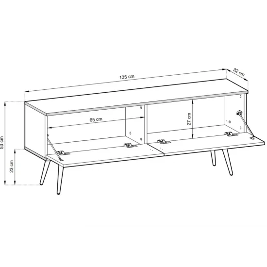 Тумба під телевізор Оро / Oro 2-дверна з золотими ніжками RTV135 Бежевий Ш135xВ53 см. 3