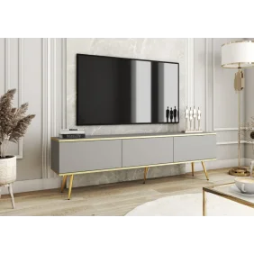 Тумба под телевизор Оро/Oro 3-дверная с золотыми ножками RTV175 Серый Ш175xВ53 см.