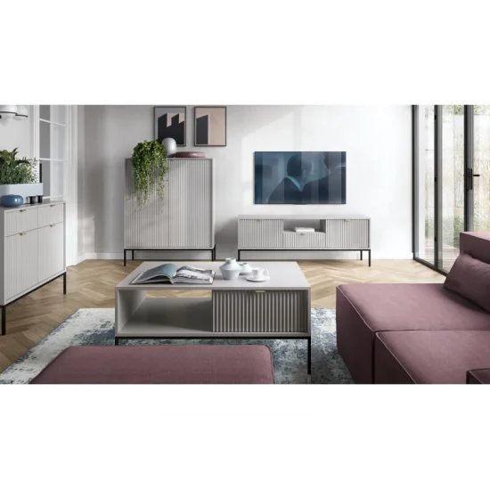 Комод Нова/Nova 2-дверный с 2 ящиками и черными ножками KSZ104 Серый Ш104xВ83 см. 6