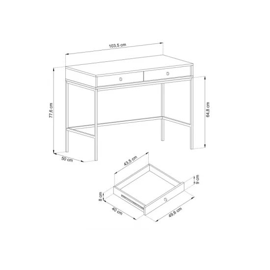 Стіл туалетний Мона / Mona з 2 шухлядами та чорними ніжками MT104 Кашемір 50x103x77 см. 3