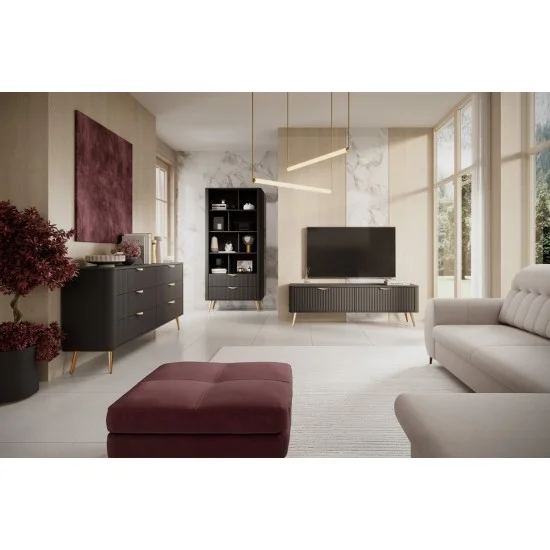 Тумба под телевизор Ланте/Lante 2-дверная с золотыми ножками 2D/163 Черный 163х38х51 см. 8